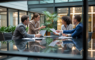Business professionals reviewing mediation and arbitration options for resolving Nevada commercial disputes outside of court.