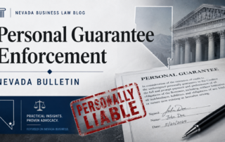 Personal Guarantee Enforcement Nevada bulletin graphic with a "personally liable" stamp